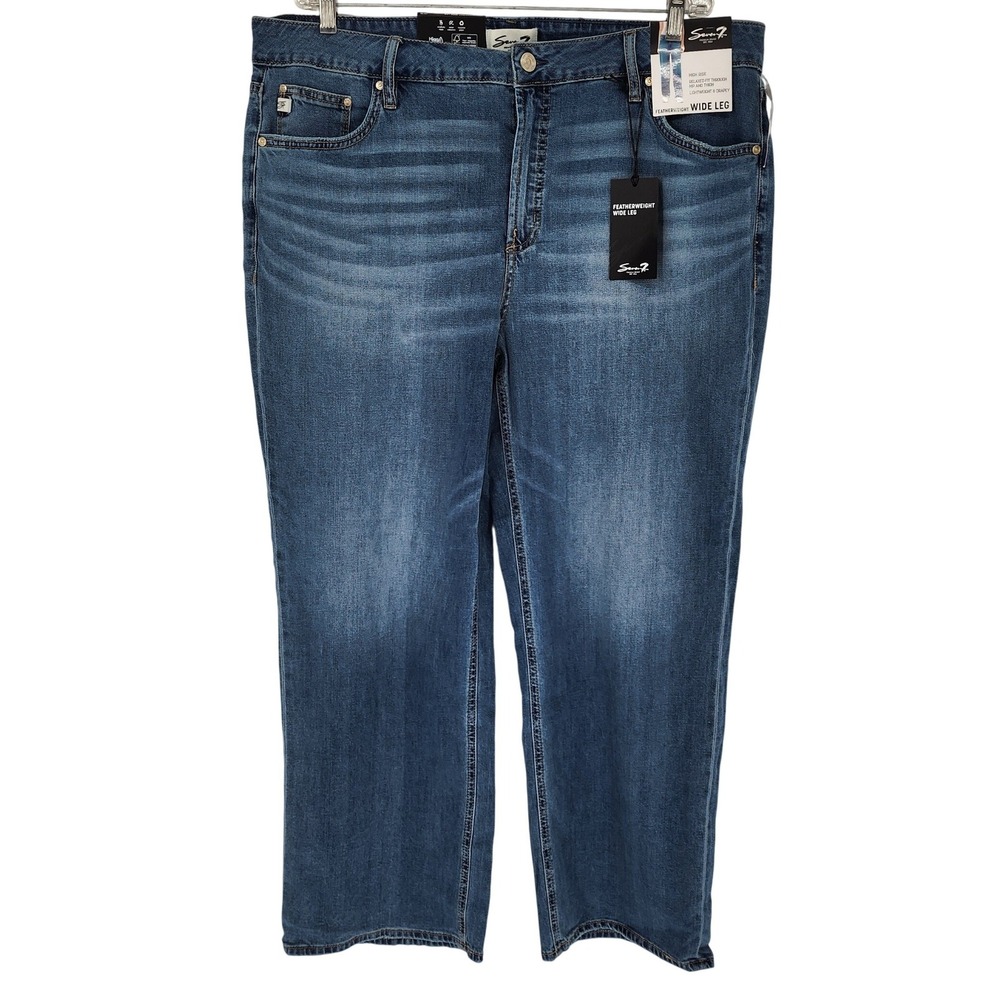 Seven7 Featherweight Wide Leg Jeans Women 16W Blue NEW High Rise Relaxed Denim